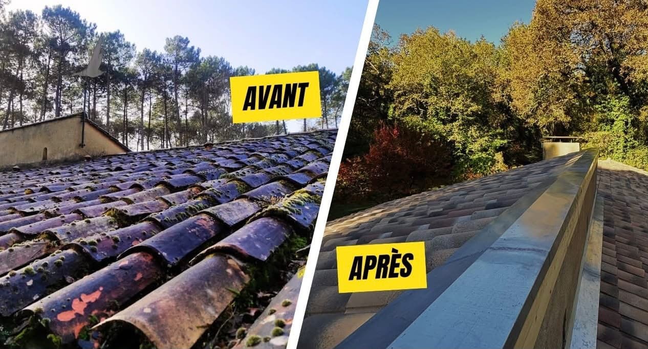 Toiture avant et après démoussage et traitement hydrofuge - Eysines